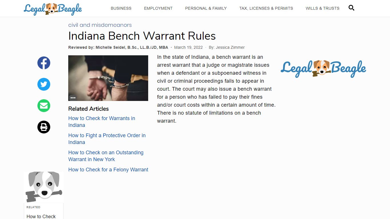 Indiana Bench Warrant Rules | Legal Beagle